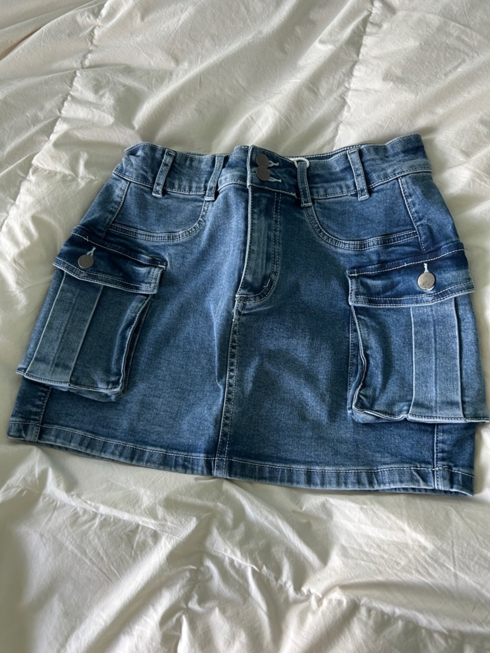 Denim Cargo Mini Skirt in Blue
